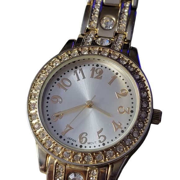 Swifty Style Women Japan Watch Bling Bling Gold Tone Crystal Link Bracelet Band - Picture 9 of 9